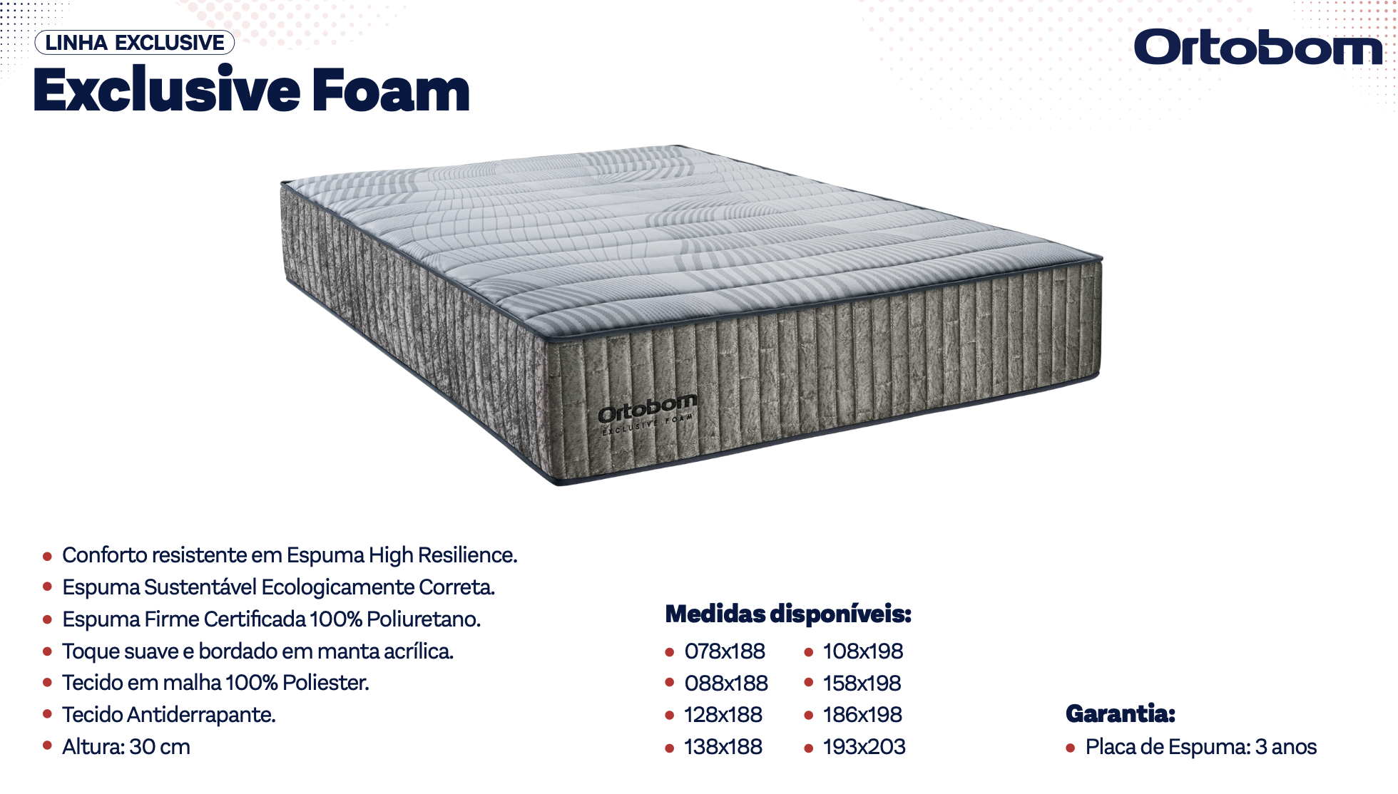 Colchão Ortobom Exclusive Foam, espuma High Resilience