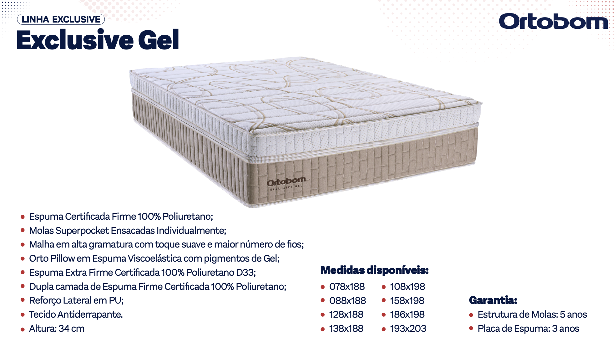 Colchão Ortobom Exclusive Gel, Orto Pillow com gel e molas Superpocket