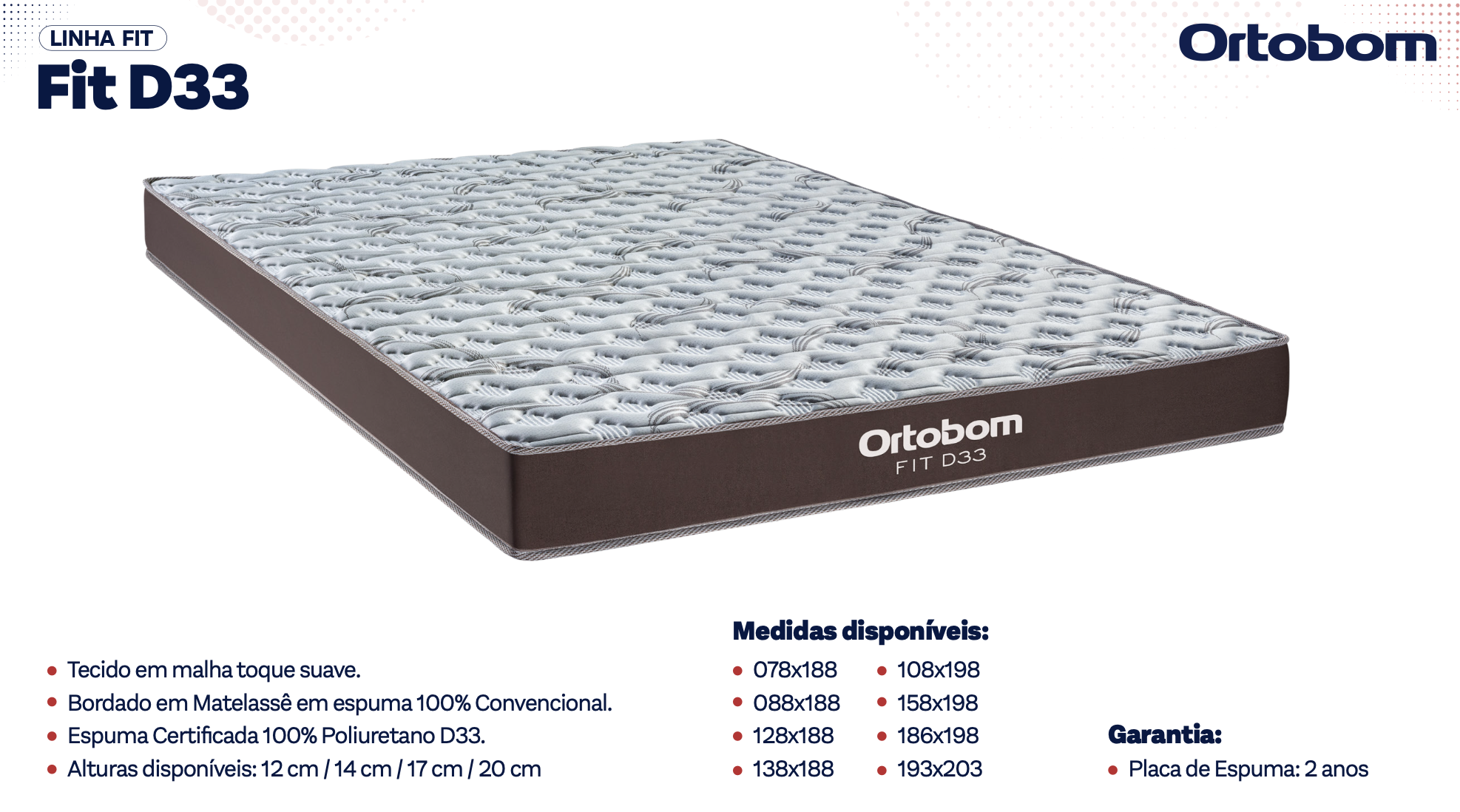 Colchão Ortobom Fit D33, espuma certificada D33