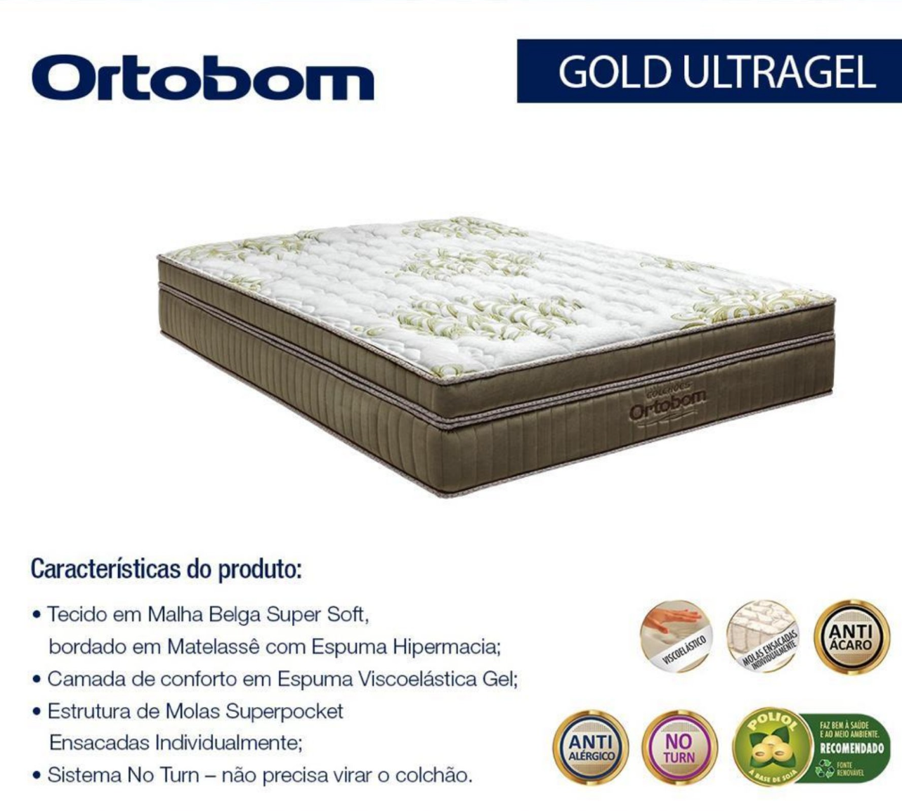 Colchão Ortobom Gold Ultragel, espuma viscoelástica gel e molas Superpocket