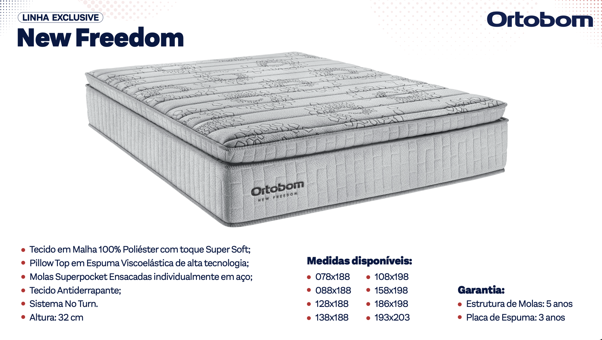 Colchão Ortobom New Freedom, Pillow Top e molas Superpocket