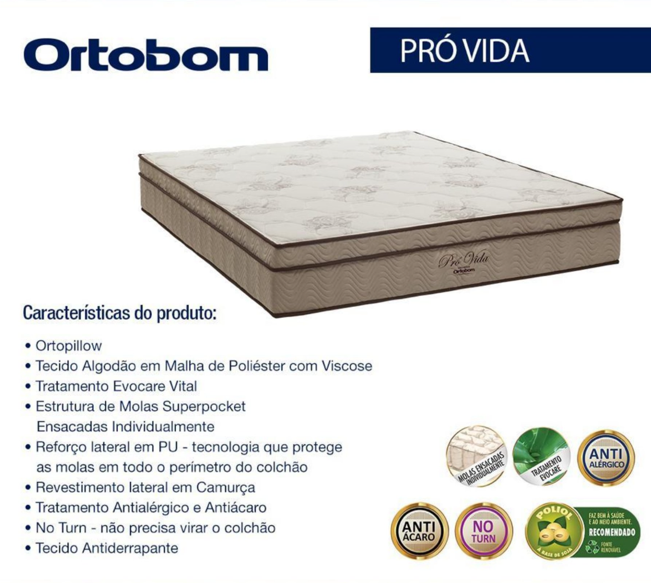 Colchão Ortobom Pró Vida, Ortopillow e molas Superpocket
