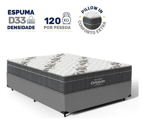 Conjunto cama box cinza com colchão Ortobom